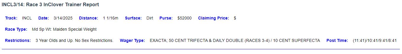 InClover Trainer Report Race Description